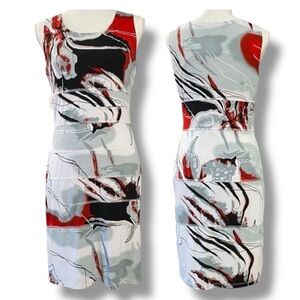 Libra Multi Color Abstract Sleeveless Crepe Shift Dress